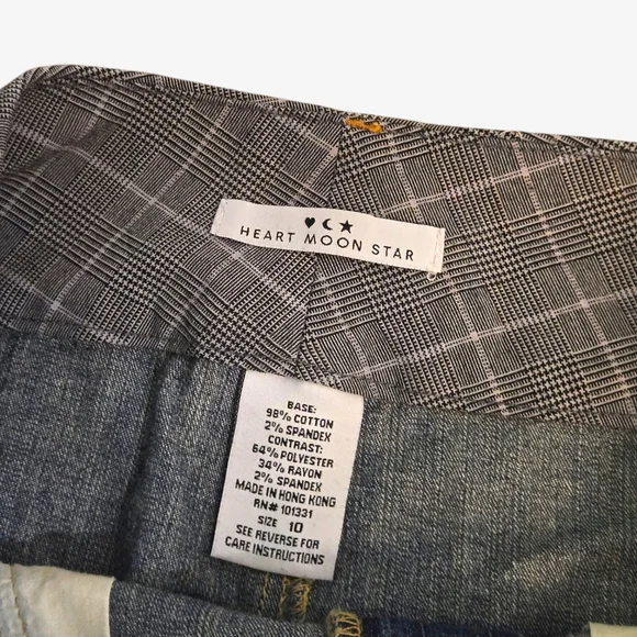 Y2k Rare Heart Moon Star Denim Mini Skirt with Plaid Waistband ! - Picture 4 of 6
